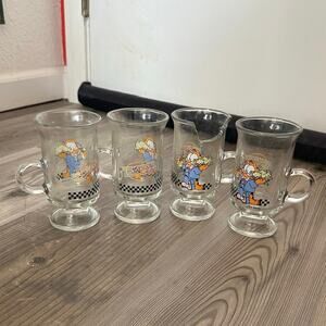 set of 4 garfield cafe mug cups, one cup broken